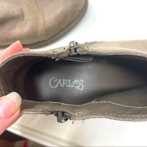 Carlos Leather Ankle Boots Side Zip Stacked Heel Size 9.5 Brown/Gray - Picture 7 of 8